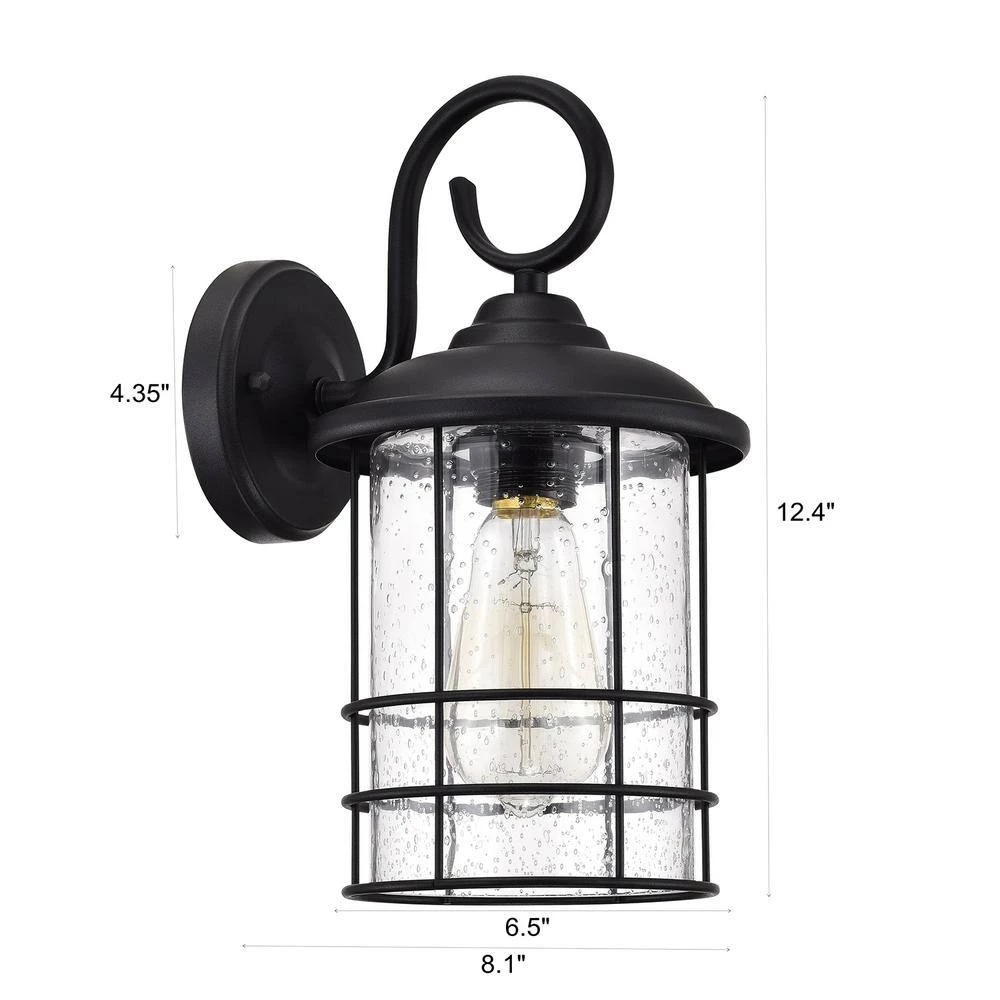 6.5 in. W 1-Light Matte Black Sconce with Seeded Glass Shade by Tatahance - Image 7