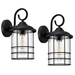 6.5 in. W 1-Light Matte Black Sconce with Seeded Glass Shade (Set of 2) by Tatahance
