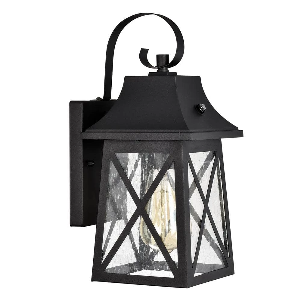 4.72 in. W 1-Light Outdoor Matte Black Wall Sconce with Dusk to Dawn Sensor by Tatahance