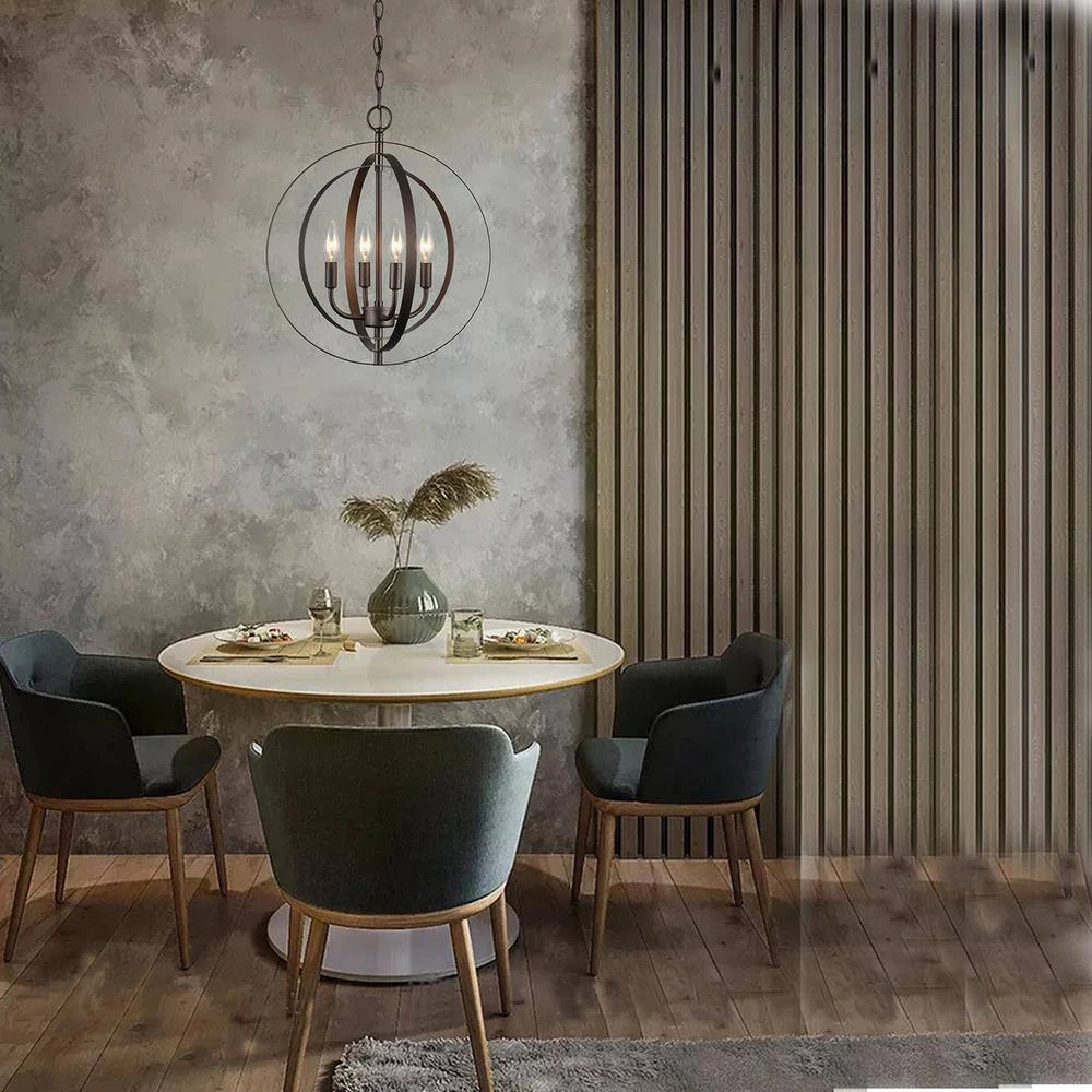 4-Light Oil Rubbed Bronze Globe Chandelier by Tatahance - Image 4