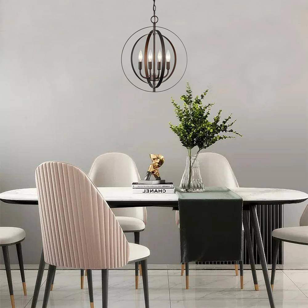 4-Light Oil Rubbed Bronze Globe Chandelier by Tatahance - Image 5