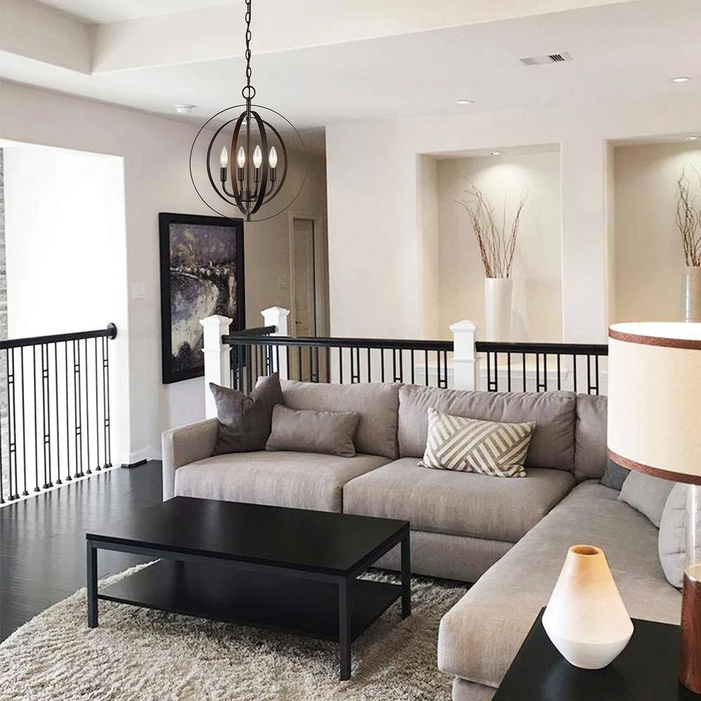 4-Light Oil Rubbed Bronze Globe Chandelier by Tatahance - Image 3