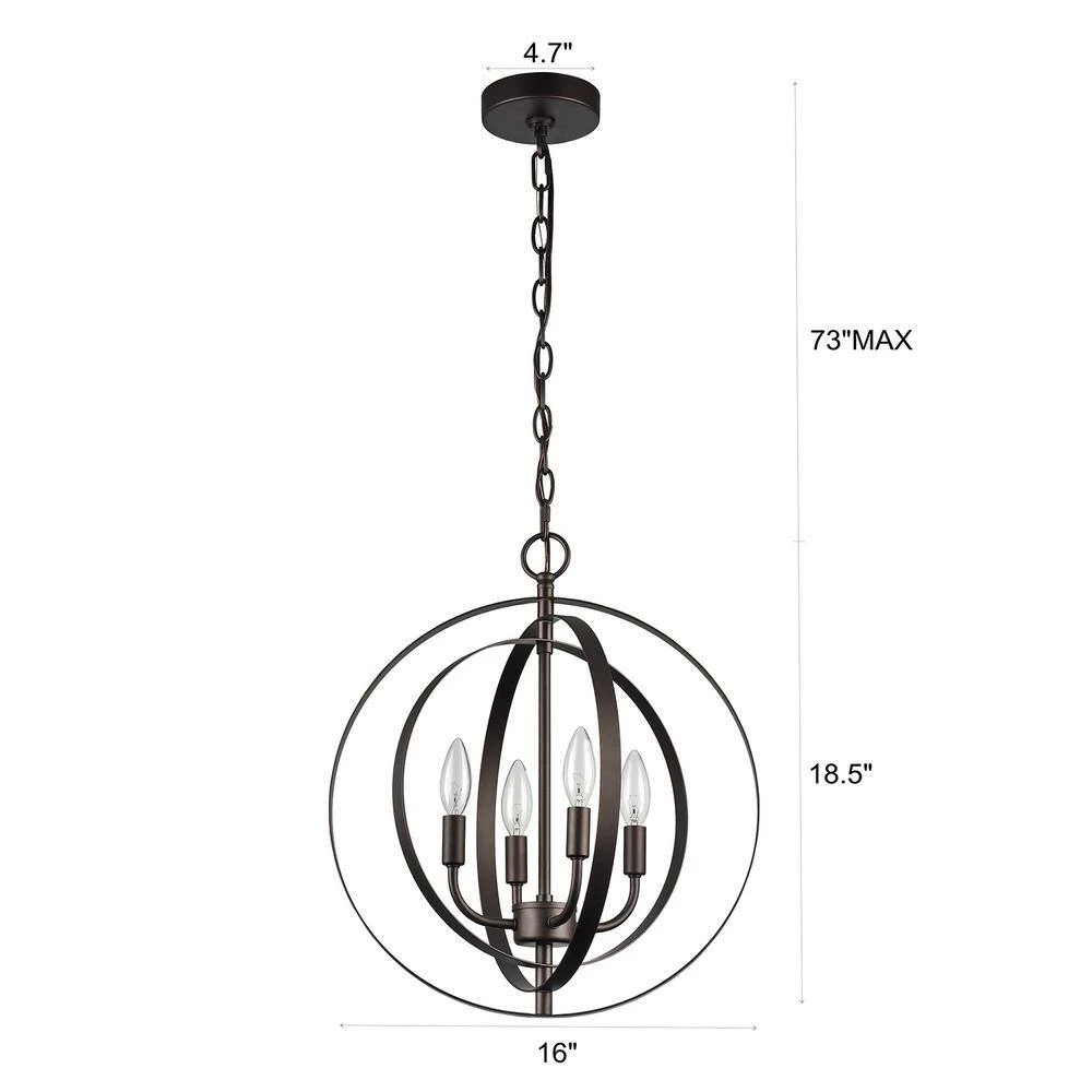 4-Light Oil Rubbed Bronze Globe Chandelier by Tatahance - Image 6