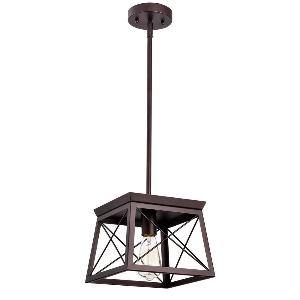 1-Light Oil Rubbed Bronze Cage Pendant by Tatahance