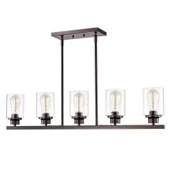 5-Light Oil Rubbed Bronze Pendant Design Pendant Light with Clear Glass Shade by Tatahance