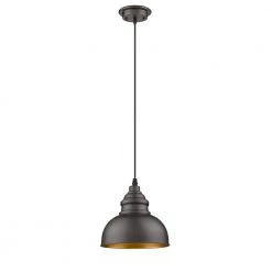 1-Light Oil Rubbed Bronze Mini Pendant with Metal Shade by Tatahance