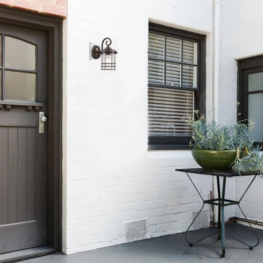 5.5 in. W 1-Light Oil Rubbed Bronze Sconce with Seeded Glass Shade (Set of 2) by Tatahance - Image 3