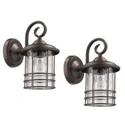 5.5 in. W 1-Light Oil Rubbed Bronze Sconce with Seeded Glass Shade (Set of 2) by Tatahance