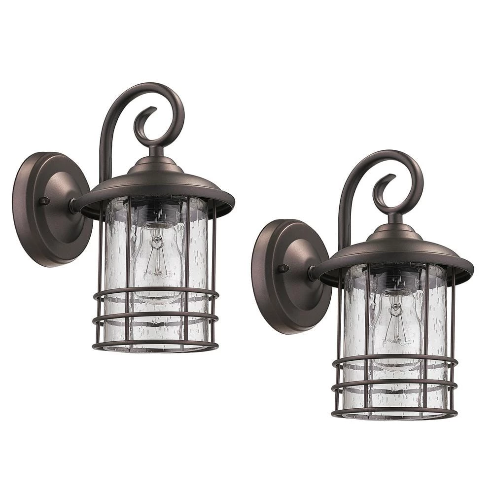 5.5 in. W 1-Light Oil Rubbed Bronze Sconce with Seeded Glass Shade (Set of 2) by Tatahance
