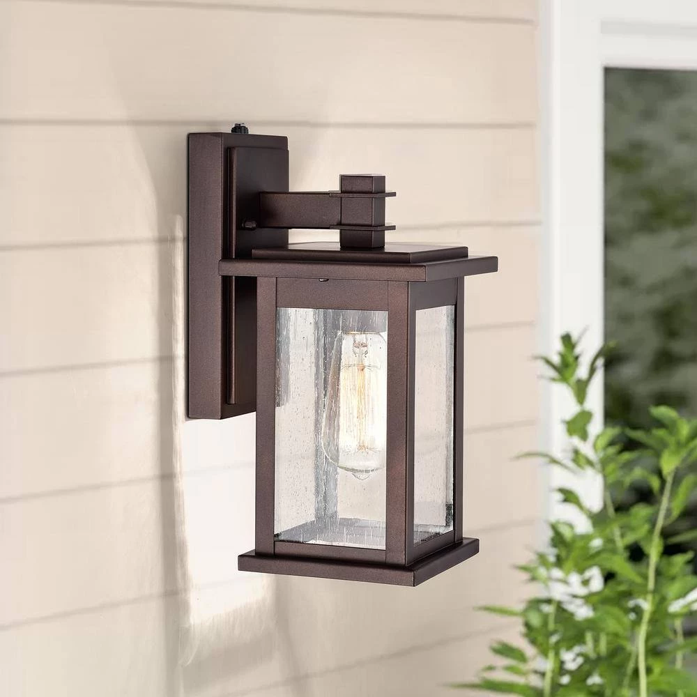 6 in. W 1-Light Oil Rubbed Bronze Sconce with Seeded Glass Shade and Dusk to Dawn Sensor by Tatahance - Image 4