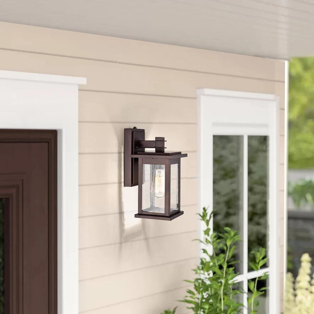 6 in. W 1-Light Oil Rubbed Bronze Sconce with Seeded Glass Shade and Dusk to Dawn Sensor by Tatahance - Image 3