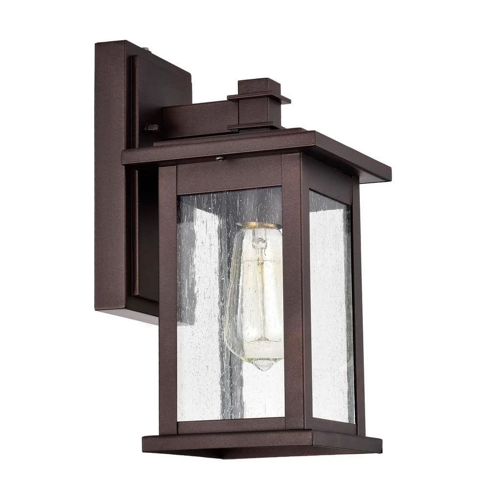 6 in. W 1-Light Oil Rubbed Bronze Sconce with Seeded Glass Shade and Dusk to Dawn Sensor by Tatahance