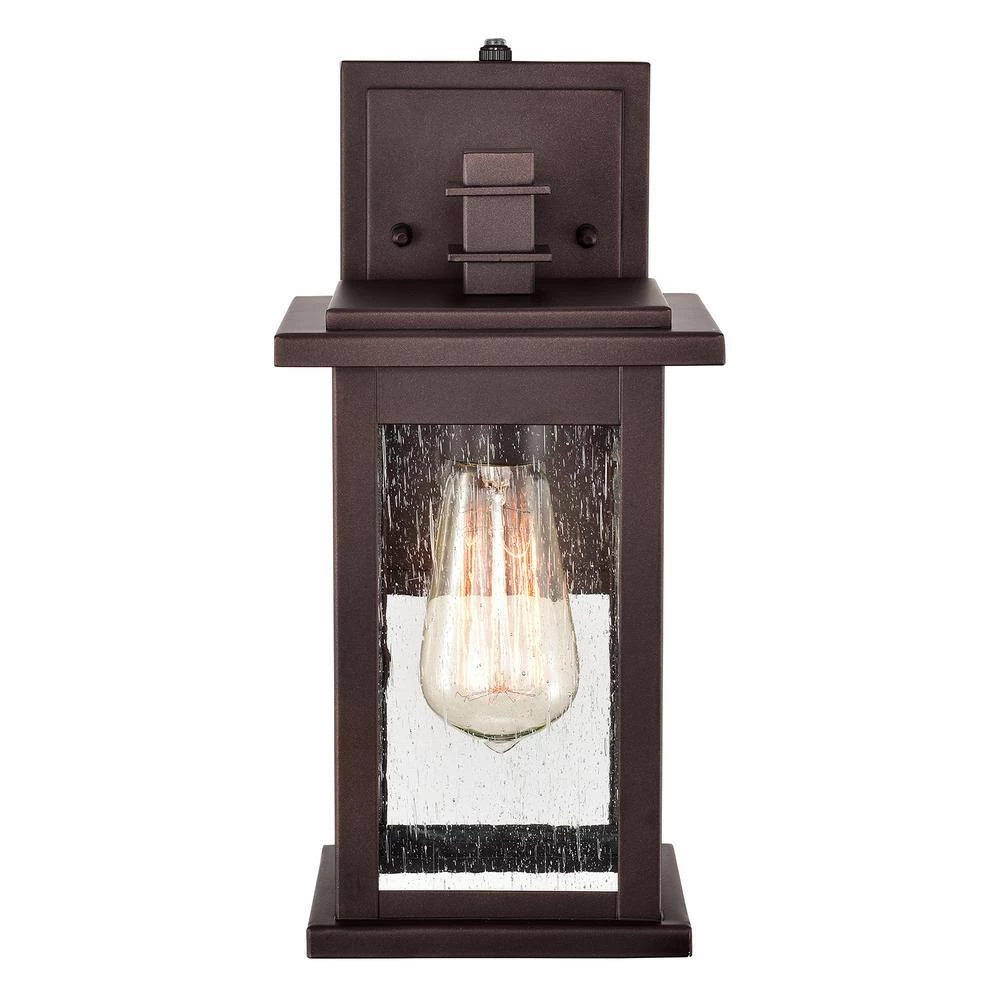6 in. W 1-Light Oil Rubbed Bronze Sconce with Seeded Glass Shade and Dusk to Dawn Sensor by Tatahance - Image 2