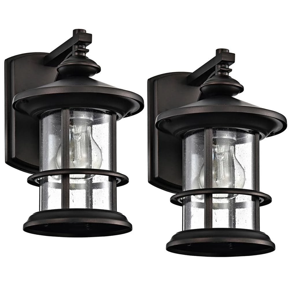 6 in. W 1-Light Outdoor Oiled Rubbed Bronze Wall Sconce with Glass Shade (Set of 2) by Tatahance