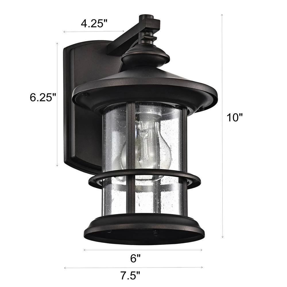 6 in. W 1-Light Outdoor Oiled Rubbed Bronze Wall Sconce with Glass Shade (Set of 2) by Tatahance - Image 2