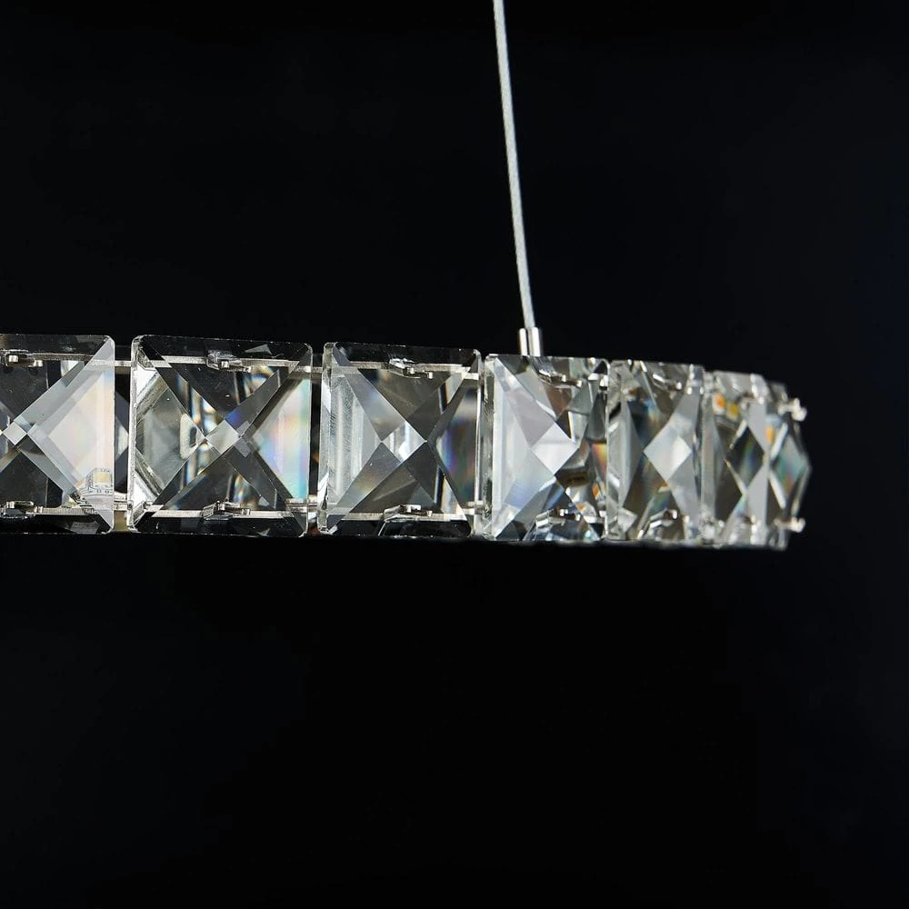 2-Ring Integrated LED Chrome Modern Crystal Chandelier Pendant Light with Clear Crystals for Kitchen Dining Room by SILJOY - Image 7