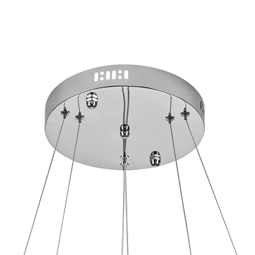 2-Ring Integrated LED Chrome Modern Crystal Chandelier Pendant Light with Clear Crystals for Kitchen Dining Room by SILJOY - Image 6