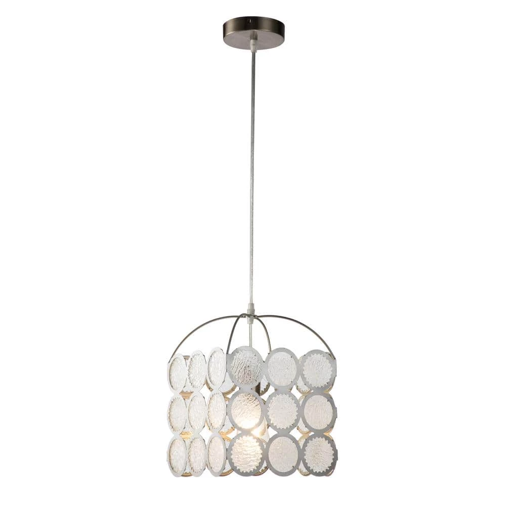 1-Light Silver Pendant Light with Glass Shade by Tatahance