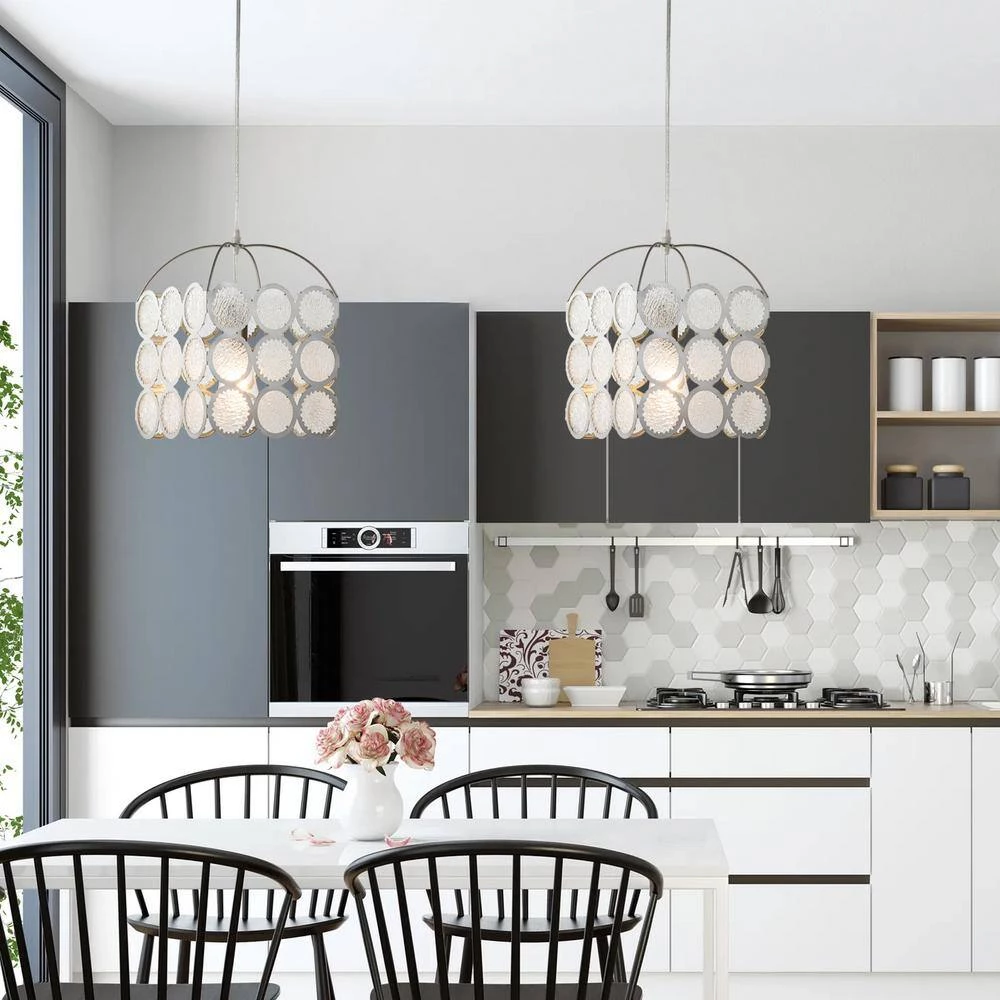 1-Light Silver Pendant Light with Glass Shade by Tatahance - Image 6