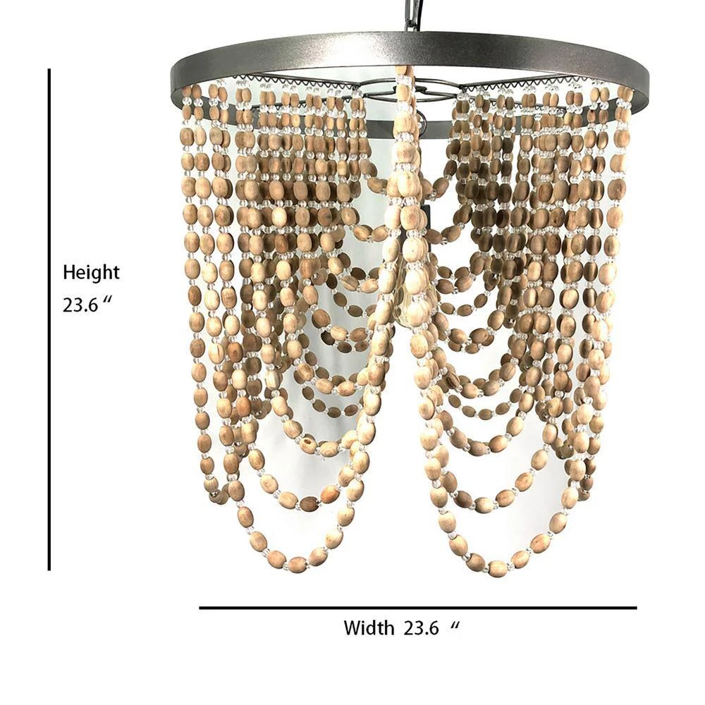 1-Light Silver Contemporary Pendant with Wooden Beads by Tatahance - Image 4