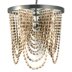 1-Light Silver Contemporary Pendant with Wooden Beads by Tatahance