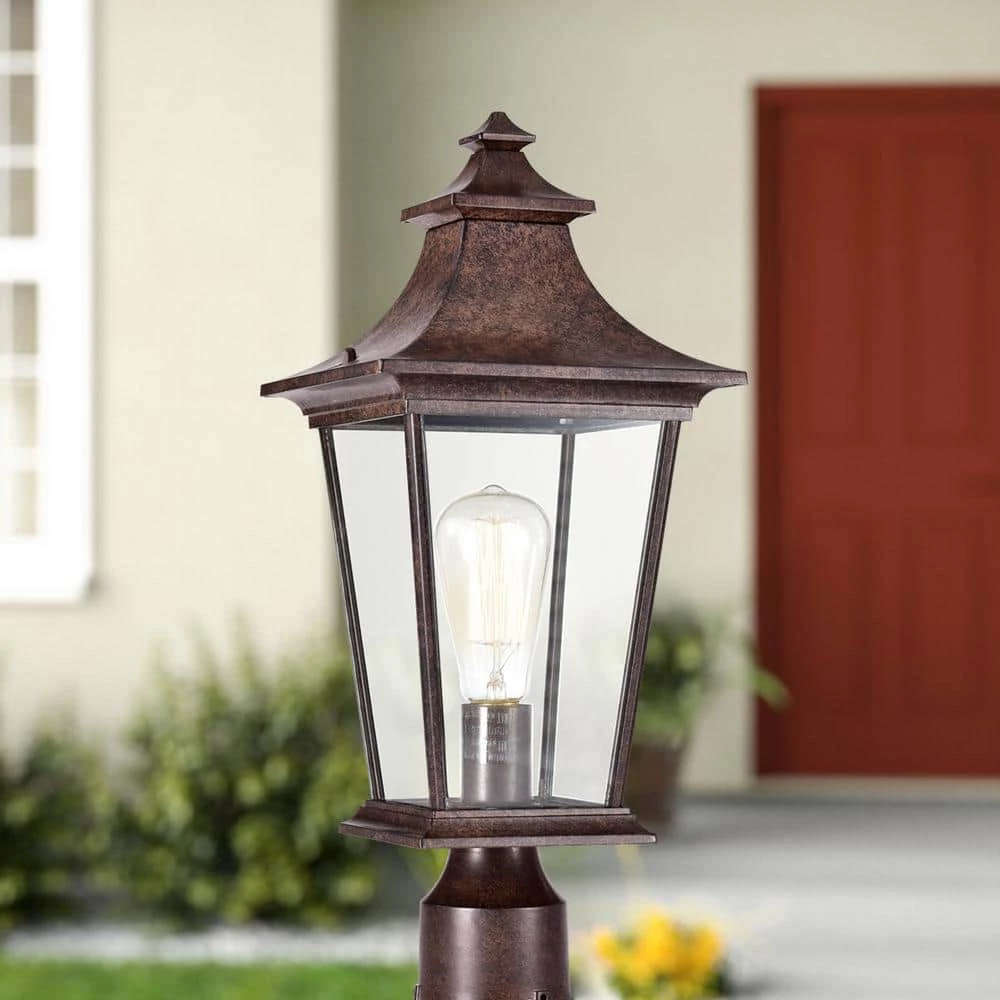 1-light Tannery Bronze Outdoor Post Lantern Die-Cast Aluminum with Clear Glass by Tatahance - Image 6