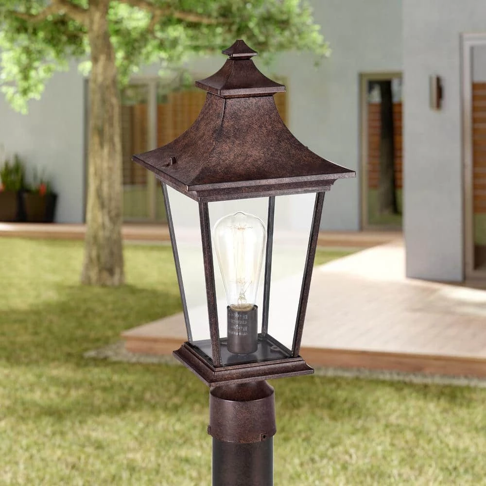 1-light Tannery Bronze Outdoor Post Lantern Die-Cast Aluminum with Clear Glass by Tatahance - Image 2