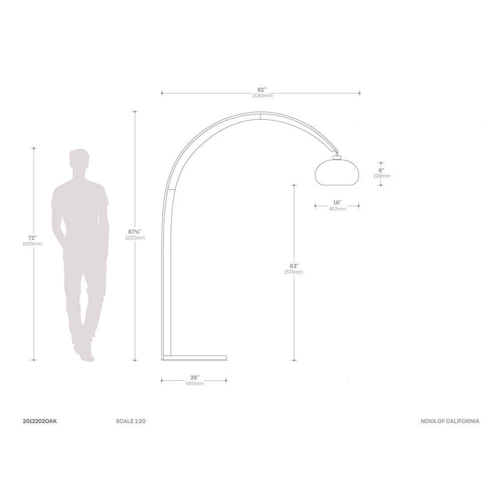 Vaulted 84 in. Arc Lamp, Matte Black and Walnut by NOVA of California - Image 4